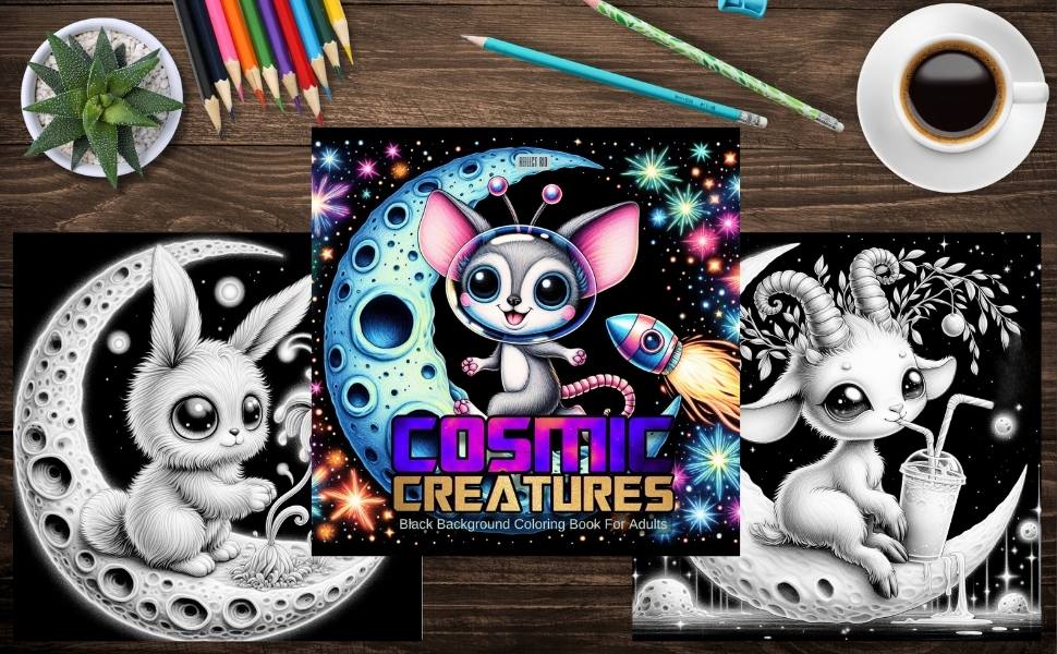 Cosmic Creatures Printable Coloring Pages for Adults (Digital PDF
